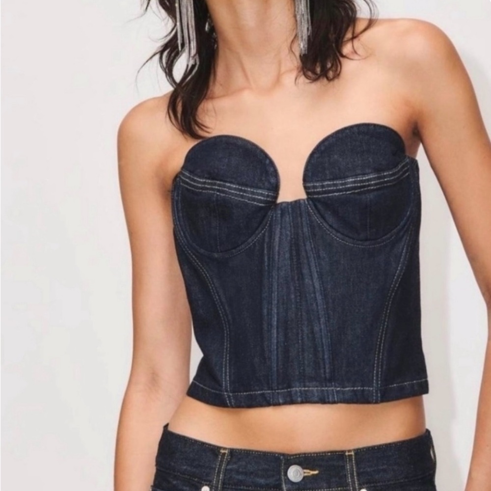 Zara Dark Blue Denim Corset Top